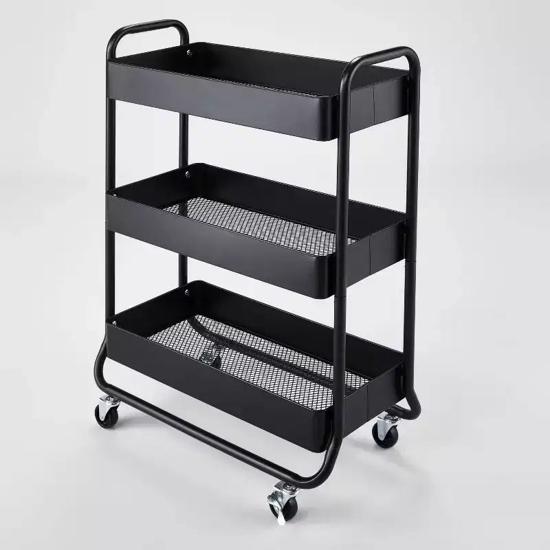 Wide Metal Utility Cart Black - Brightroom™: Rolling Storage Cart with Casters, Fixed Shelves, Universal Storage