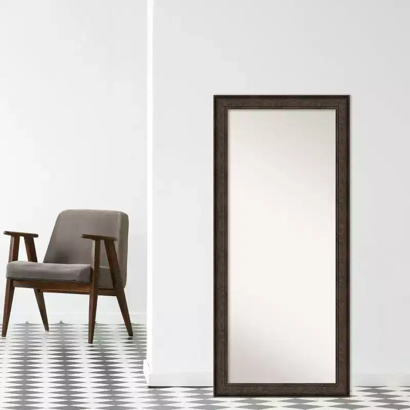 Miroir sur pied bronze pleine longueur à crête non biseautée