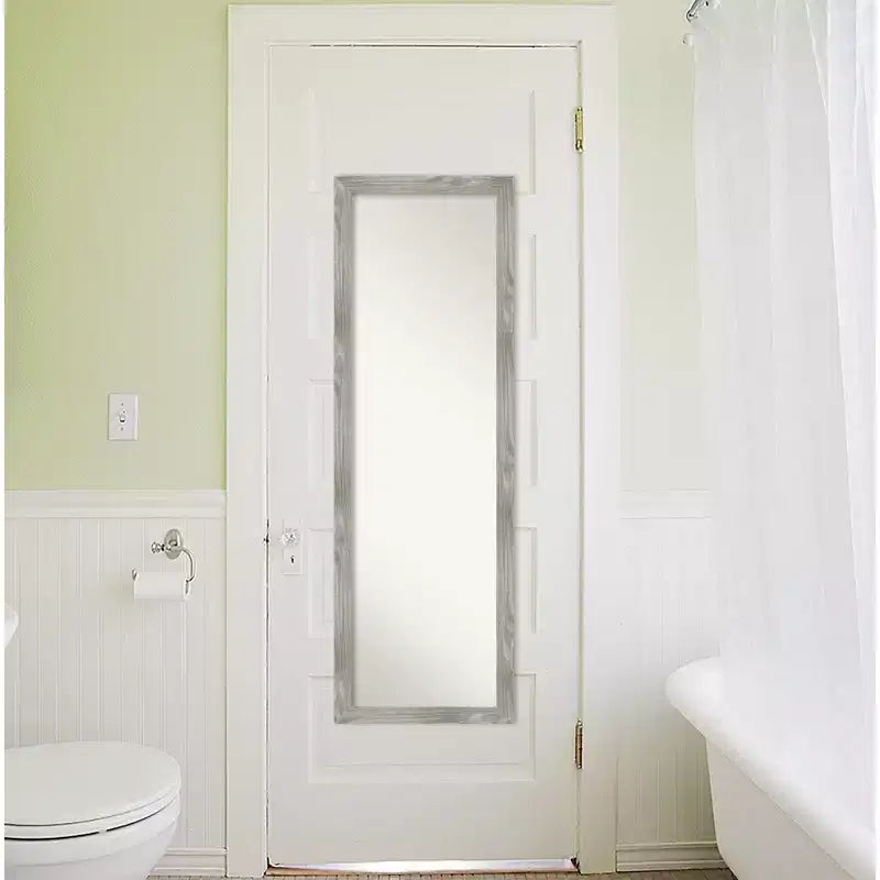Miroir carré pleine longueur gris tourterelle lavé pouvant être fixé au mur ou à une porte