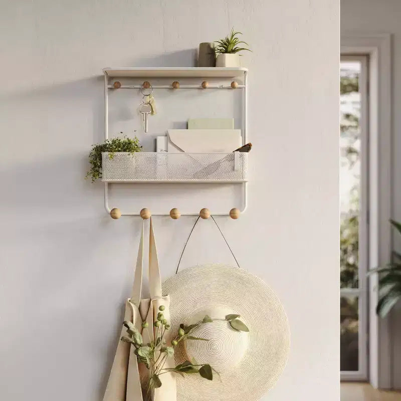 Étagère Murale Antique Avec Crochets : Étagère Décorative Flottante Blanche Rangement d'Entrée