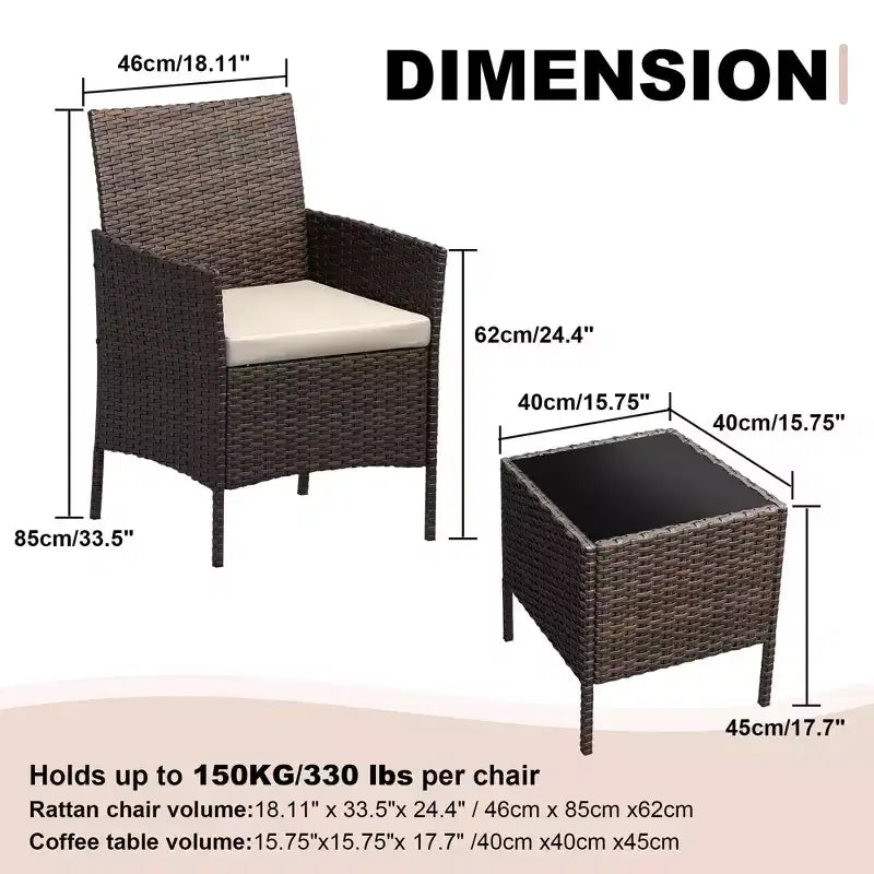 Meubles de patio en rotin PE – table basse et chaises