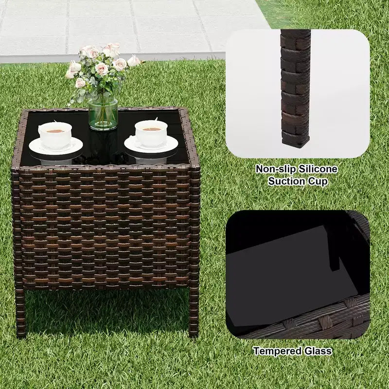 Meubles de patio en rotin PE – table basse et chaises