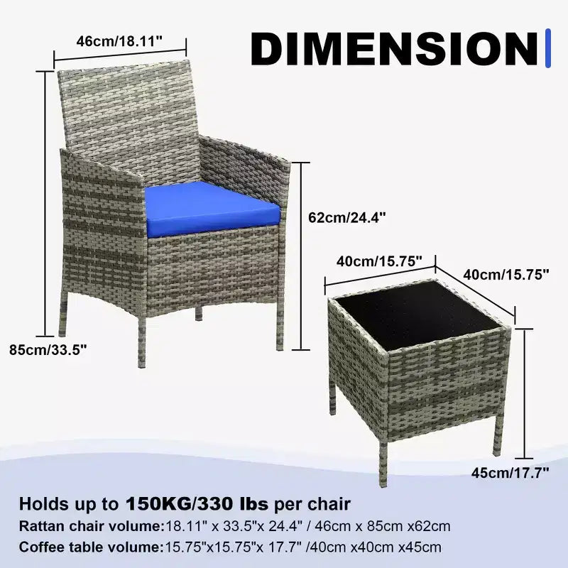 Meubles de patio en rotin PE – table basse et chaises