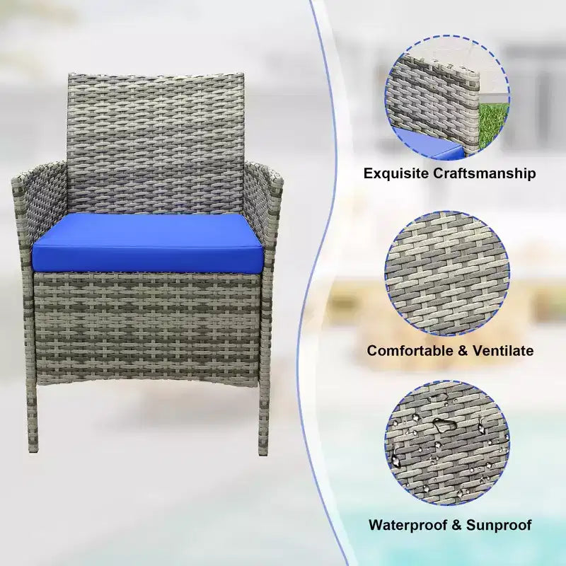 Meubles de patio en rotin PE – table basse et chaises