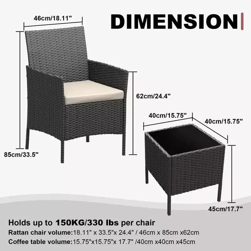 Meubles de patio en rotin PE – table basse et chaises