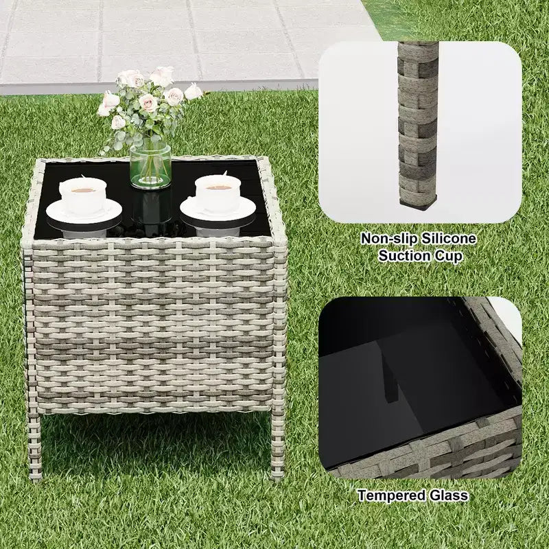 Meubles de patio en rotin PE – table basse et chaises