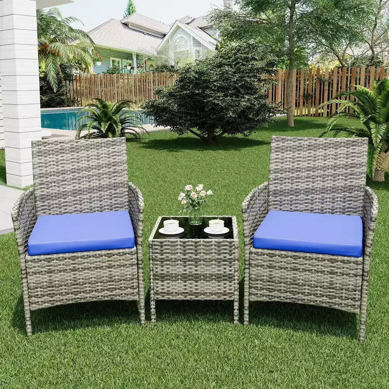 Meubles de patio en rotin PE – table basse et chaises