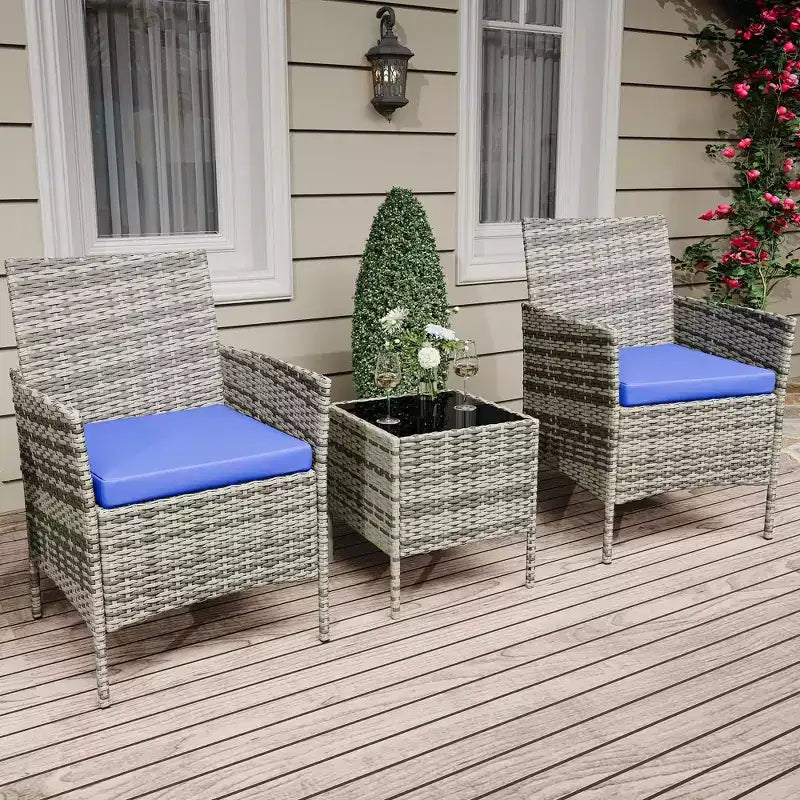 Meubles de patio en rotin PE – table basse et chaises