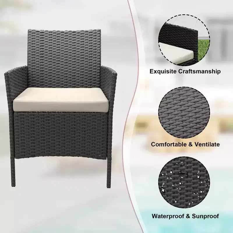 Meubles de patio en rotin PE – table basse et chaises