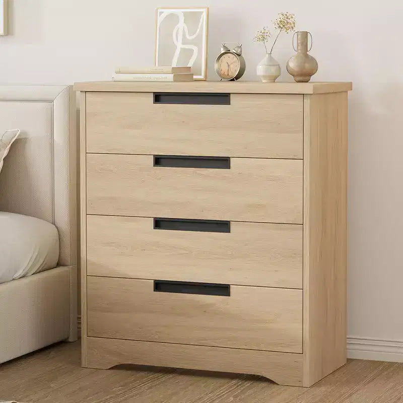 4 Drawer Dresser for Bedroom, Natural Chest of Drawers with Embedded Handles Design, Wooden Dresser Organizer for Living Room,Hallway and Entryway