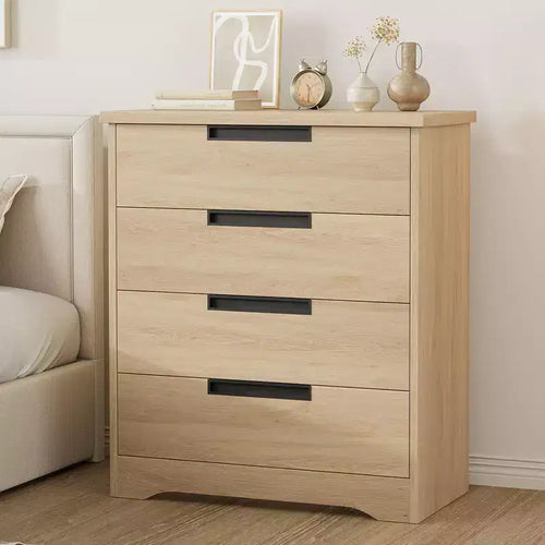 4 Drawer Dresser for Bedroom, Natural Chest of Drawers with Embedded Handles Design, Wooden Dresser Organizer for Living Room,Hallway and Entryway