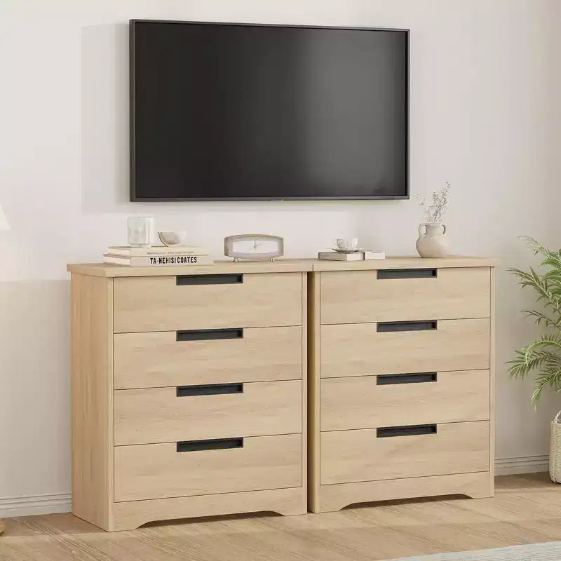Commode à 4 tiroirs pour chambre à coucher, commode de rangement en bois naturel