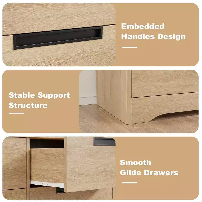 Commode à 4 tiroirs pour chambre à coucher, commode de rangement en bois naturel