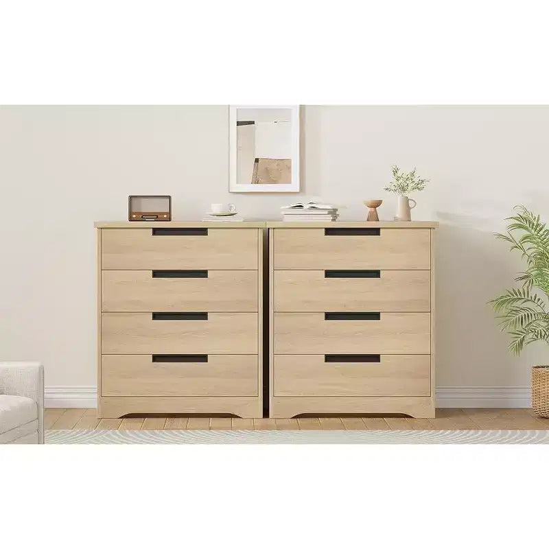 Commode à 4 tiroirs pour chambre à coucher, commode de rangement en bois naturel