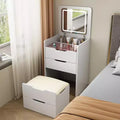 Vanity Desk with Plip Top Mirror, Hidden Cushioned Chair, 3 Drawers, Compact Vanity, Visible Glass Desktop, Small Make Up Vanity Set White