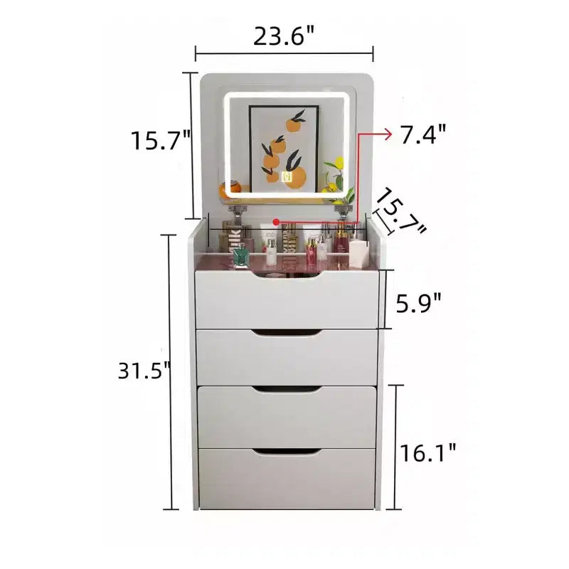 Coiffeuse avec miroir relevable, chaise dissimulée et 3 tiroirs
