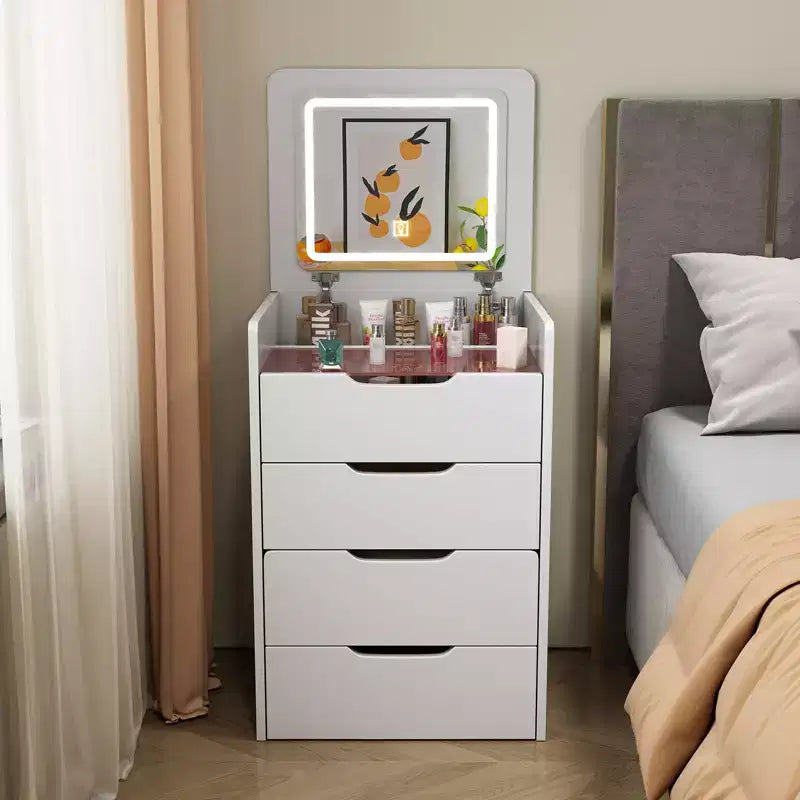 Coiffeuse avec miroir relevable, chaise dissimulée et 3 tiroirs