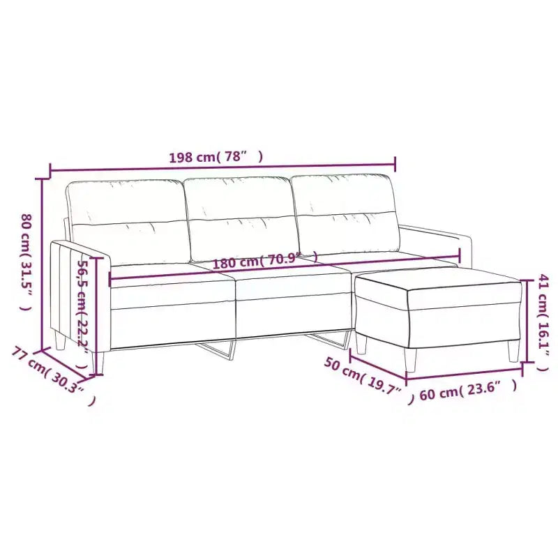 Canapé places avec pouf foncé