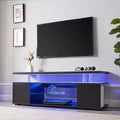 TV Stand with LED Lights, Entertainment Center with 2 Open & Side Compartments, Wide Desktop, Open Shelf, TV Console