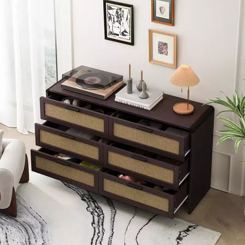 Commode de rangement en rotin, meuble d'angle en bois au design moderne et arrondi