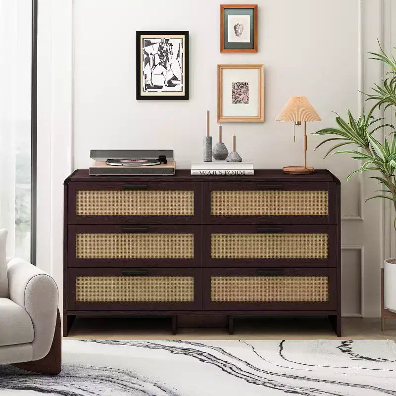 Commode de rangement en rotin, meuble d'angle en bois au design moderne et arrondi