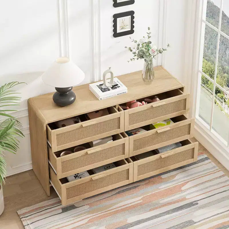 Commode de rangement en rotin, meuble d'angle en bois au design moderne et arrondi