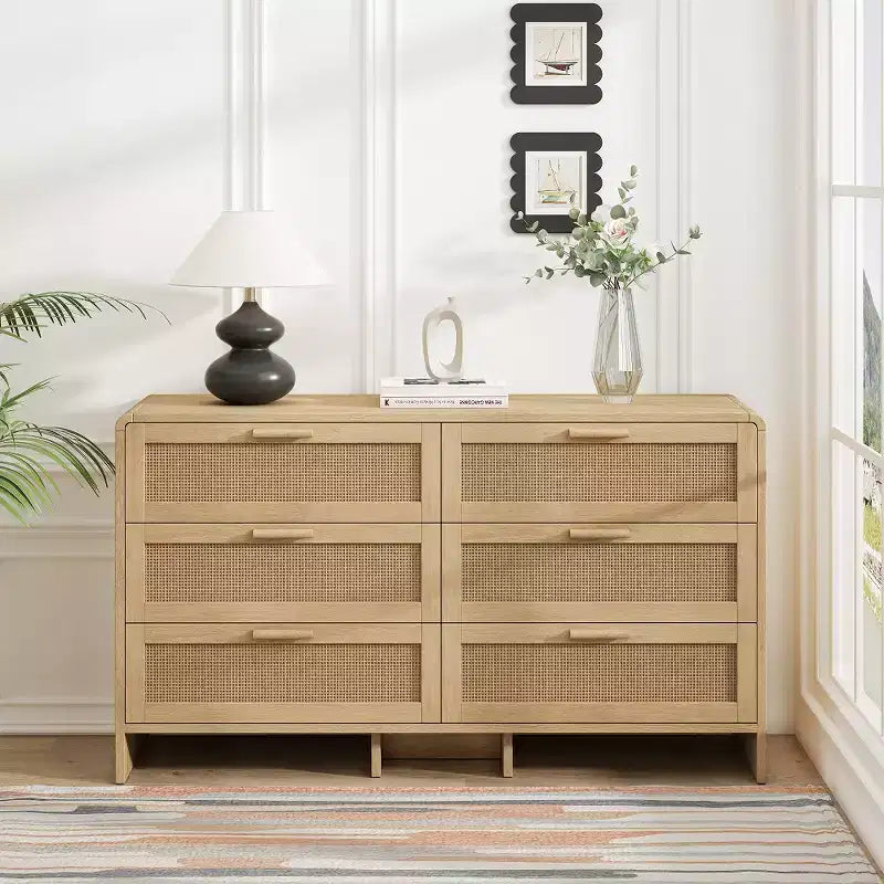 Commode de rangement en rotin, meuble d'angle en bois au design moderne et arrondi
