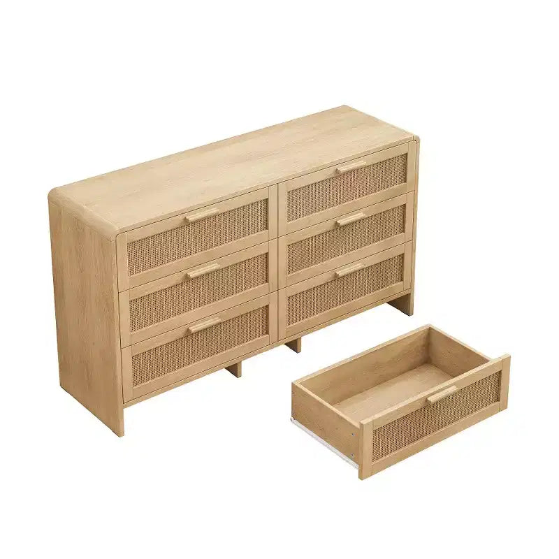 Commode de rangement en rotin, meuble d'angle en bois au design moderne et arrondi