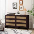 6 Drawers Dresser For Bedroom, 51'' Rattan Storage Dresser Organizer, Modern Arc-shaped Corner Wood Cabinet
