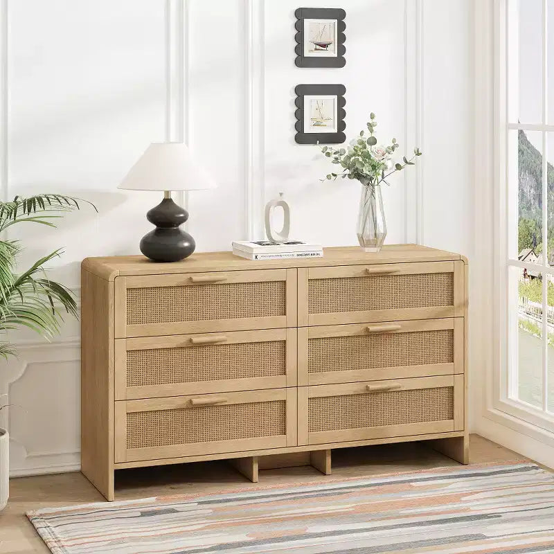 Commode de rangement en rotin, meuble d'angle en bois au design moderne et arrondi