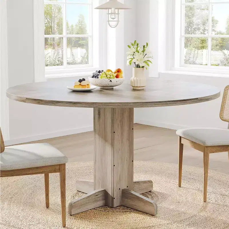 Table à manger ronde, Table à pied central de style fermier