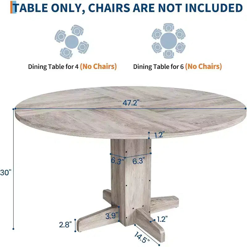 Table à manger ronde, Table à pied central de style fermier