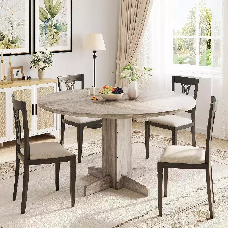 Table à manger ronde, Table à pied central de style fermier