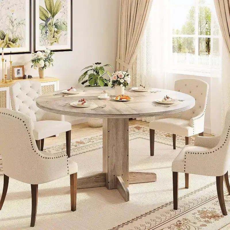 Table à manger ronde, Table à pied central de style fermier