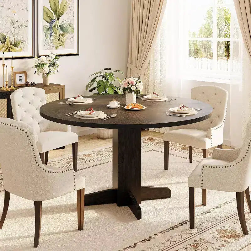 Table à manger ronde, Table à pied central de style fermier