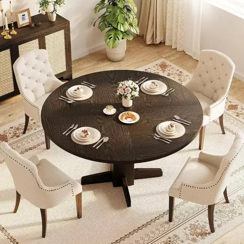 Table à manger ronde, Table à pied central de style fermier