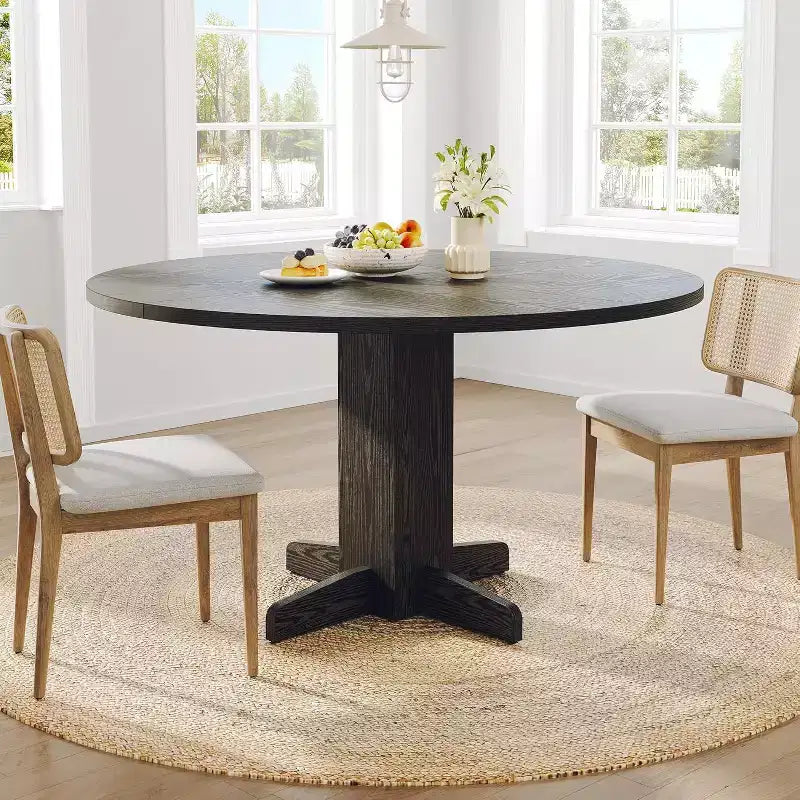 Table à manger ronde, Table à pied central de style fermier
