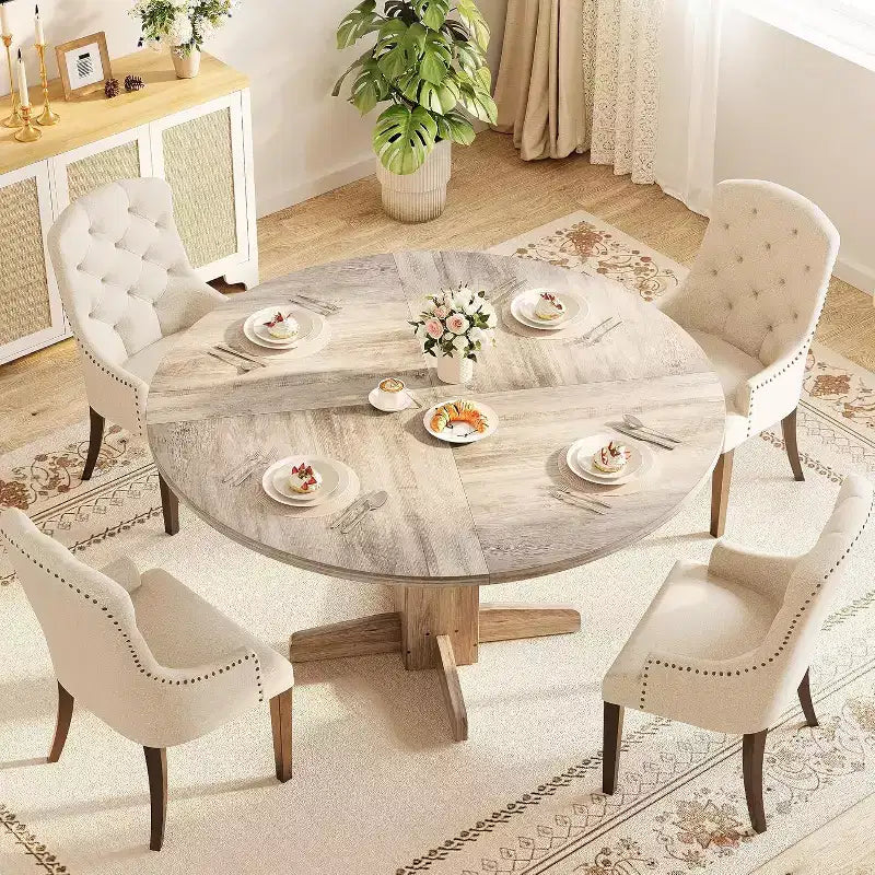 Table à manger ronde, Table à pied central de style fermier