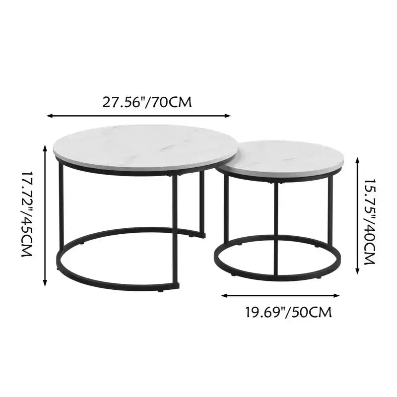 Tables basses gigognes, dessus rond motif marbre