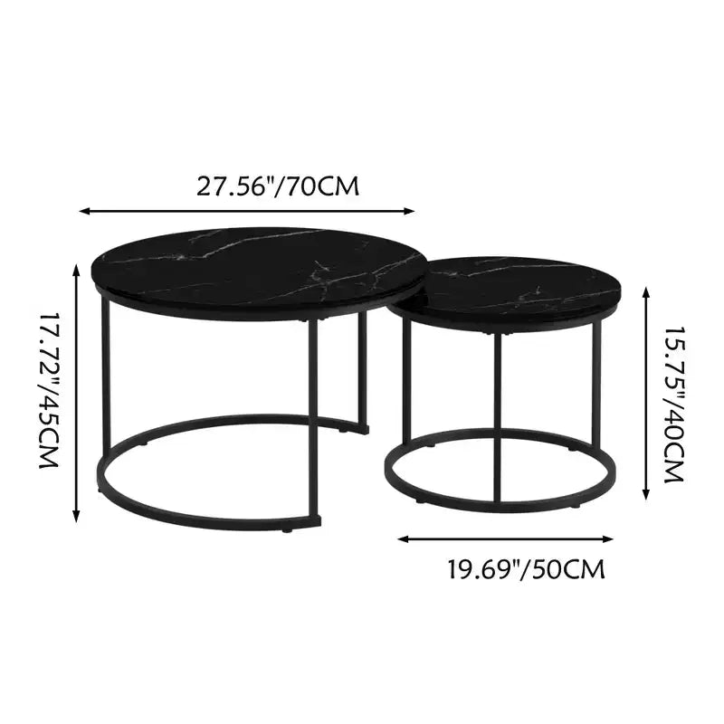 Tables basses gigognes, dessus rond motif marbre
