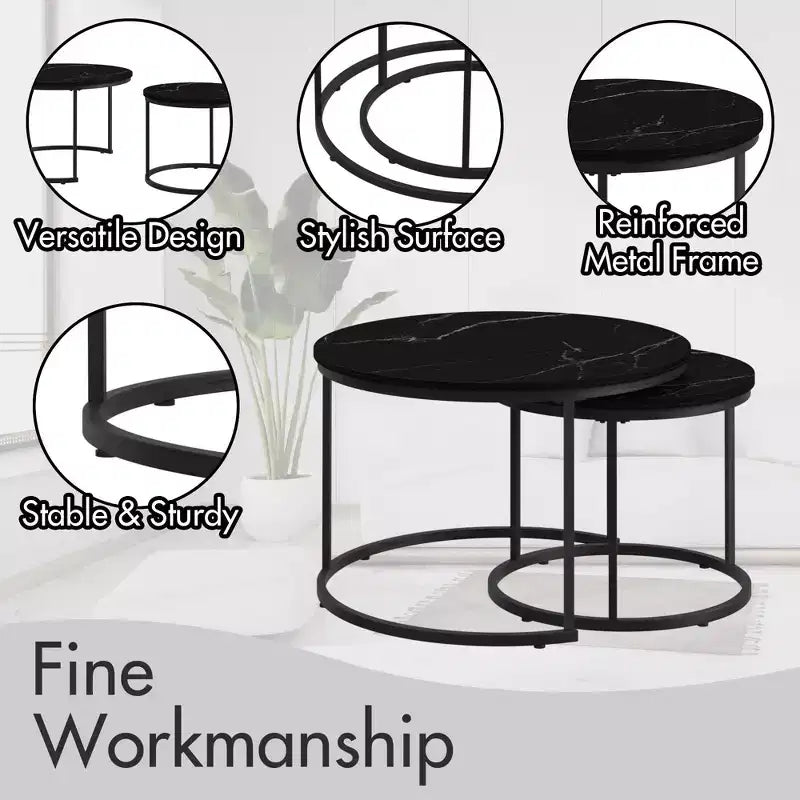 Tables basses gigognes, dessus rond motif marbre