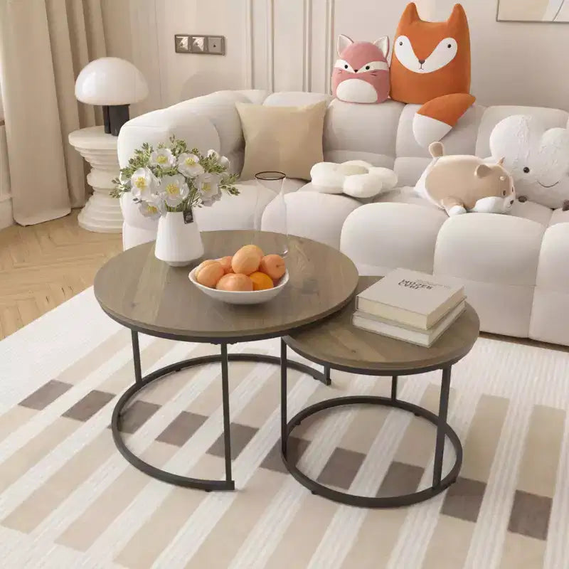 Tables basses gigognes, dessus rond motif marbre
