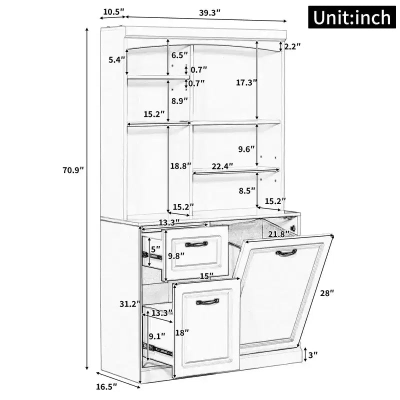 Meuble de rangement de salle de bain avec panier à linge basculant, Organiseur haut
