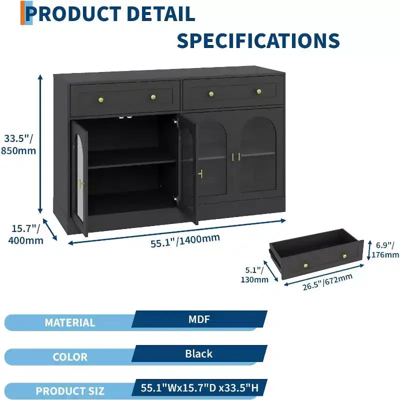 Bahut, Buffet moderne en bois, Meuble TV, Armoire de rangement de cuisine