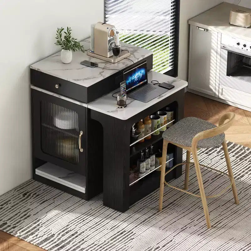 Îlot de cuisine avec table à manger escamotable et rangements