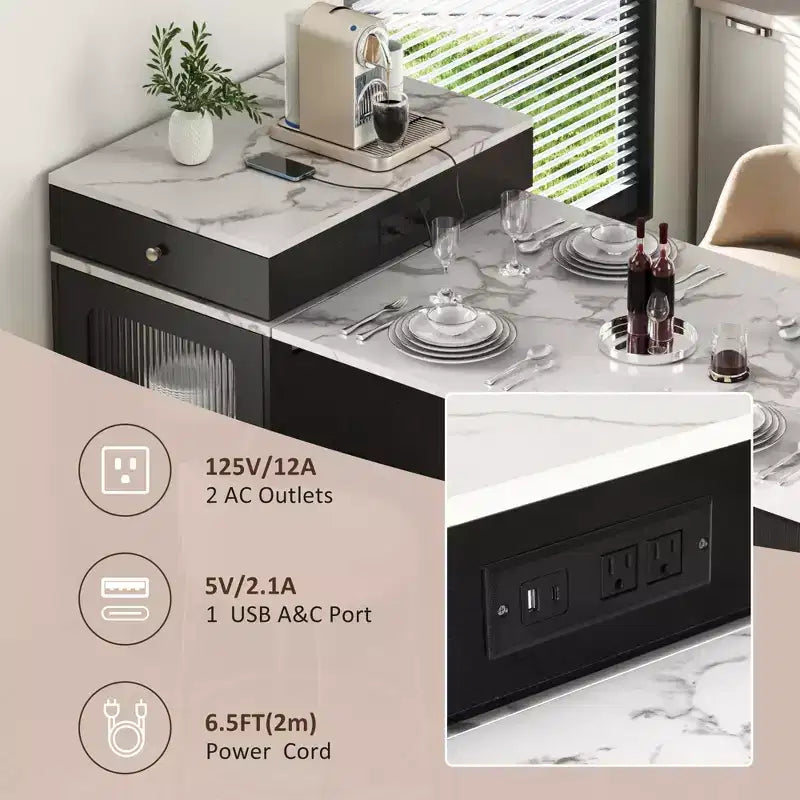Îlot de cuisine avec table à manger escamotable et rangements