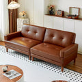 ATJafurn Mid-Century Modern 94''W High-End Vintage Sofa, 3-Seat Brown Oil Wax Leather Couch With Wooden For Living Room And Study
