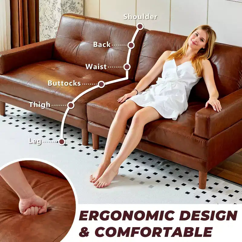 Canapé vintage haut de gamme en cuir huilé marron, style Mid-Century Modern