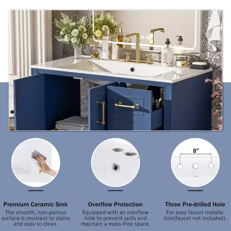 Meuble de salle de bain avec lavabo et rangement, Armoire de rangement de salle de bain