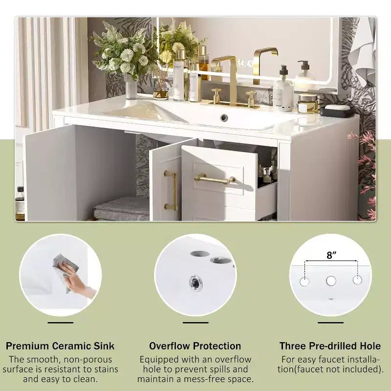 Meuble de salle de bain avec lavabo et rangement, Armoire de rangement de salle de bain